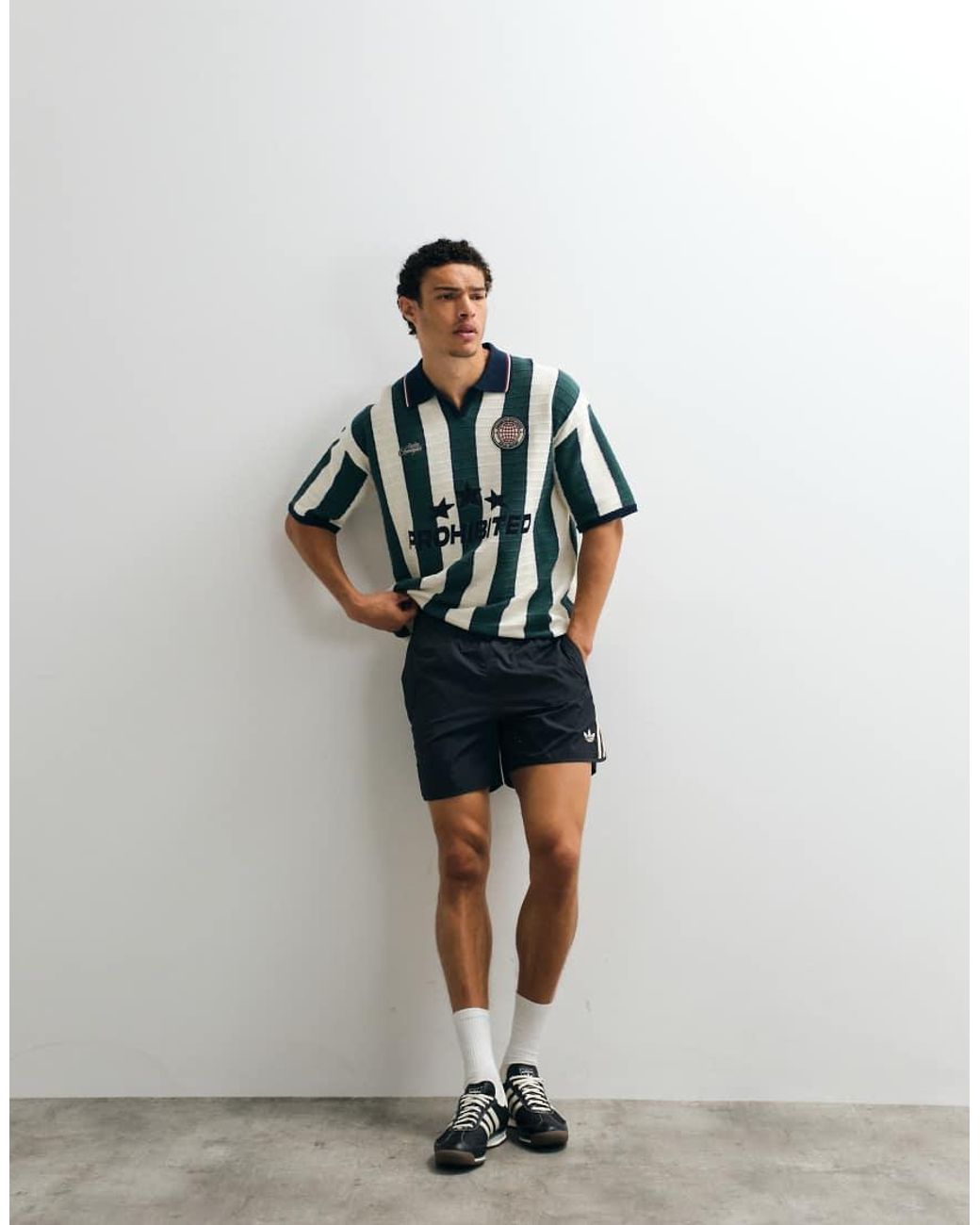 Prohibited Green Knitted Stripe Football Shirt for men