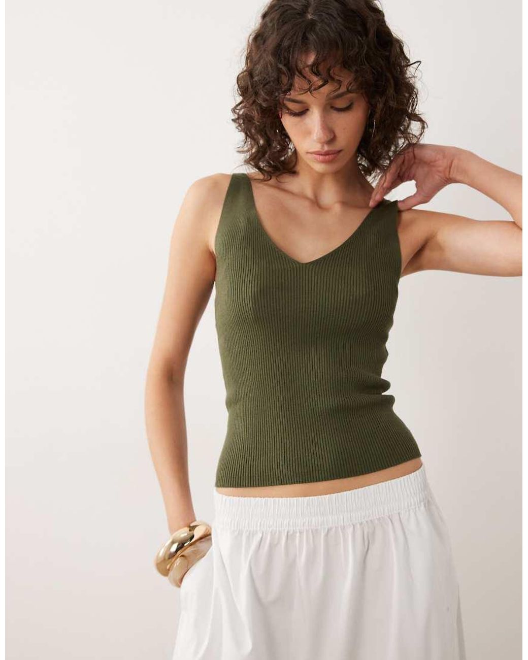 Jdy Green V Neck Knitted Singlet Top