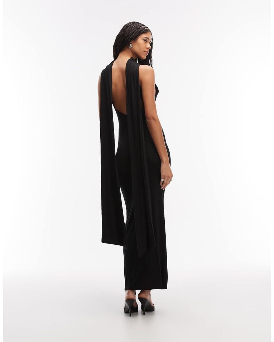 ASOS Blue High Neck Backless Maxi Dress With Drape Scarf Detail