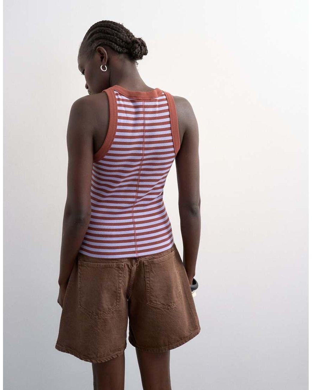TOPSHOP Brown Stripe Rib Racer Vest