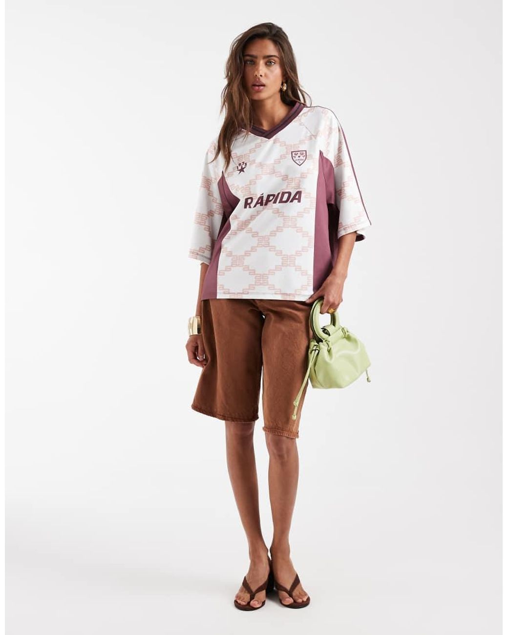 ASOS Pink Oversized V Neck Football T-shirt With Geometric Print