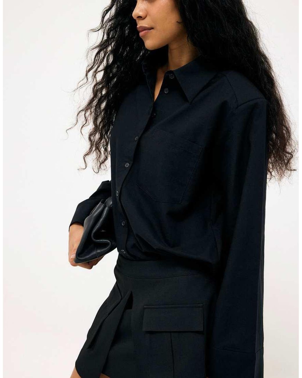 NA-KD Blue Oversized Shoulder Pad Shirt