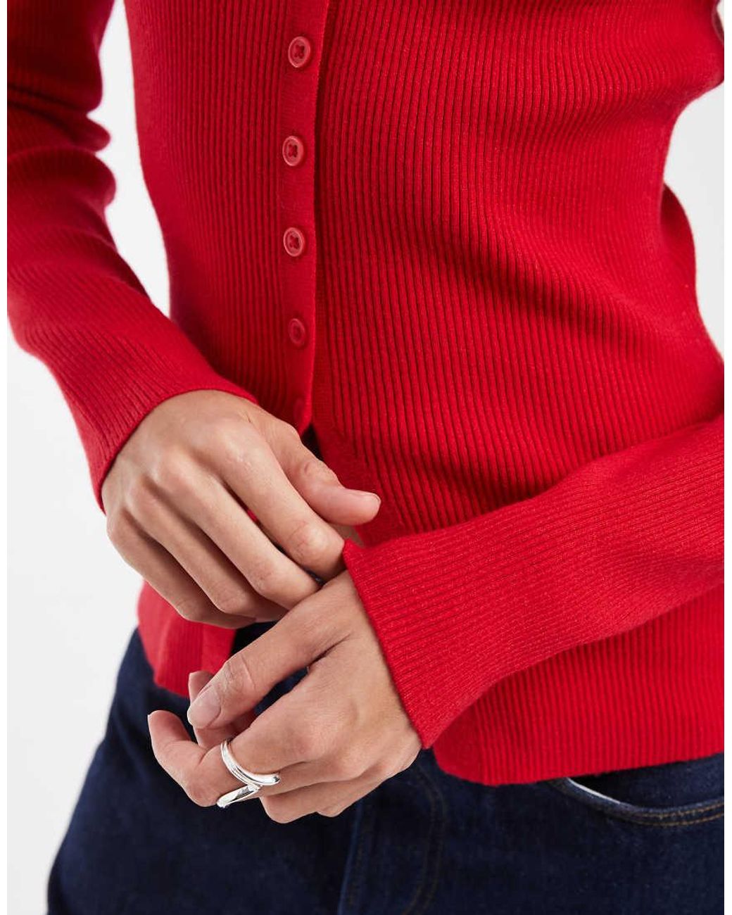 ASOS Red Fitted Rib Knit Longline Cardigan