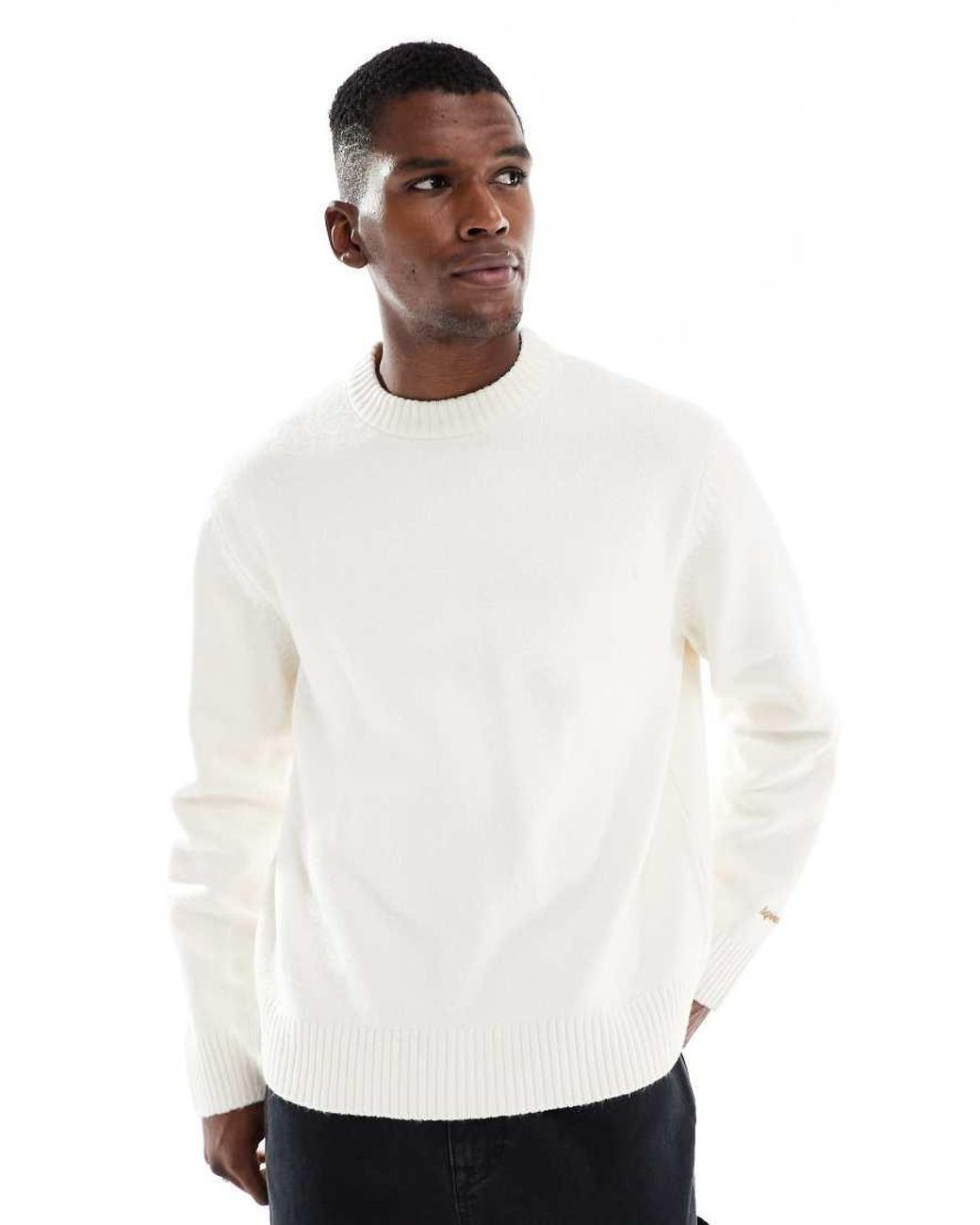 Jack & Jones White Oversize Thick Crew Neck Jumper for men