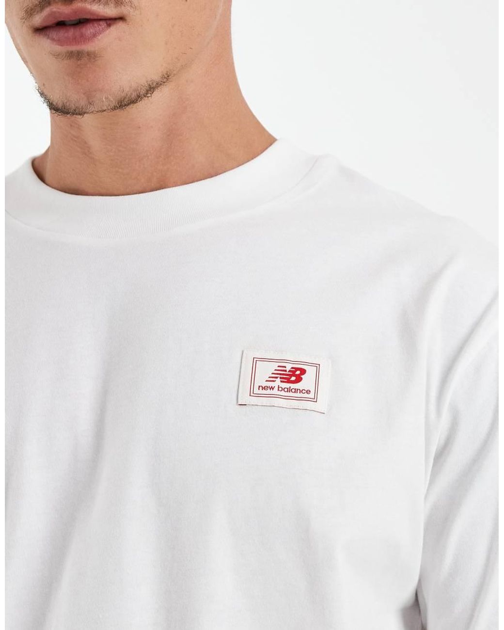 New Balance White Woven Label T-shirt for men