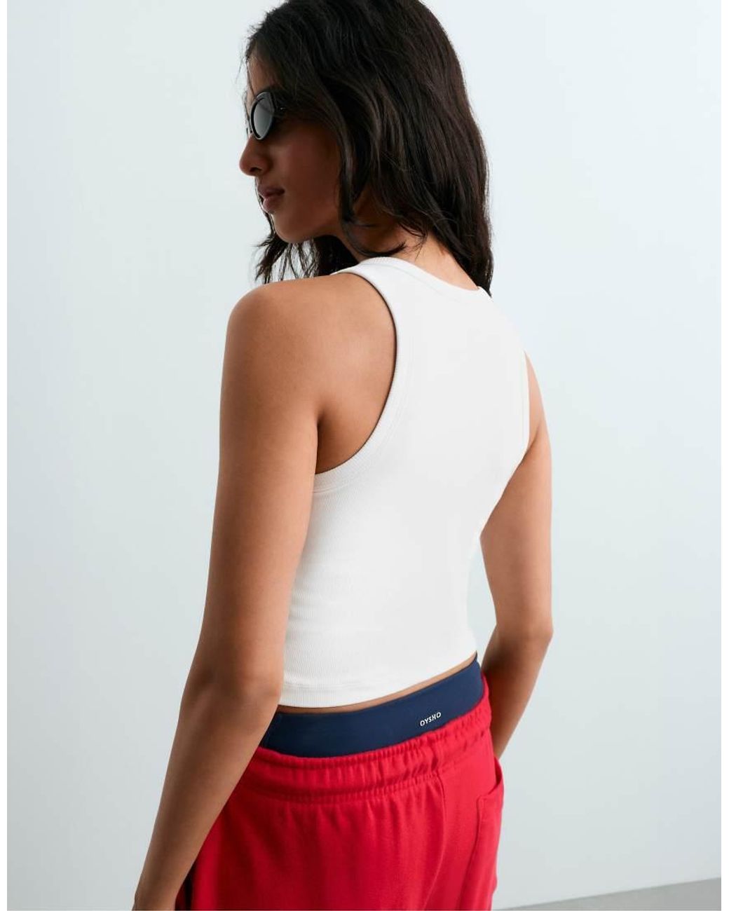 Oysho White Ribbed Modal Blend Long Tank Top
