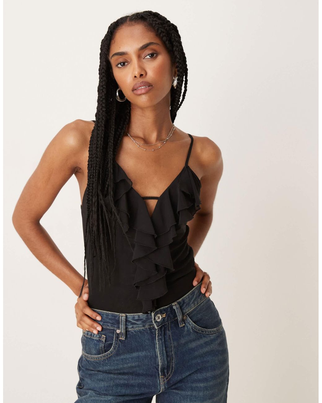 ASOS Mesh Ruffle Cami Top in Black | Lyst