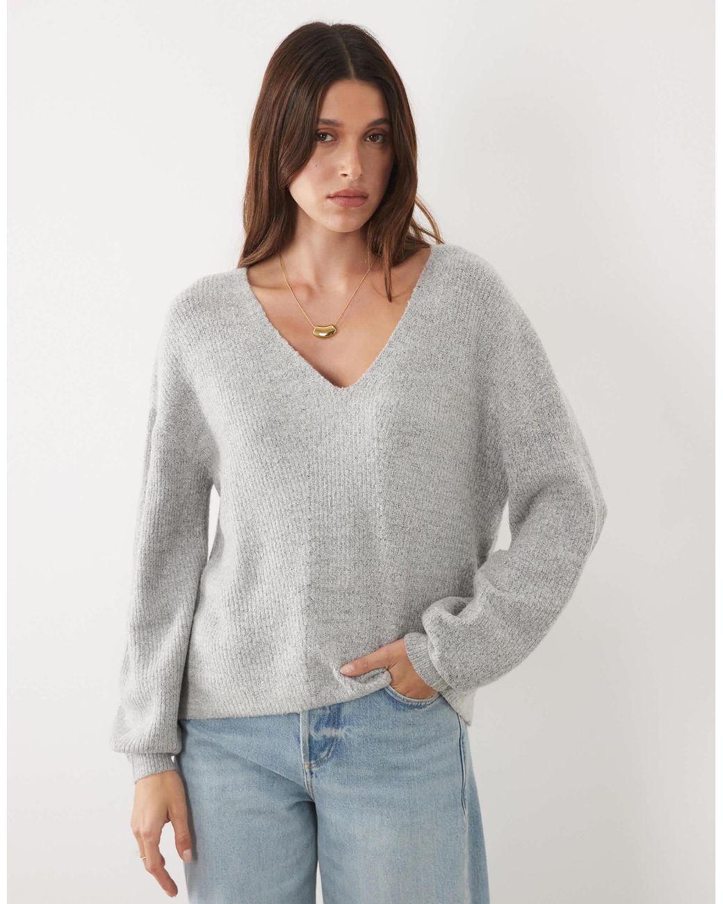 Pull col v Threadbare en coloris Gray