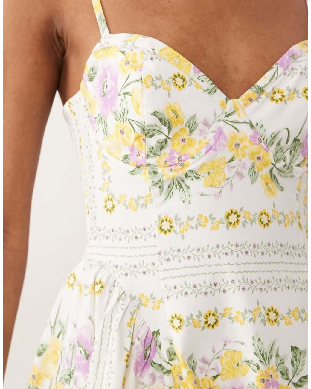 New Look Natural Flower Print Corset Midi Dress