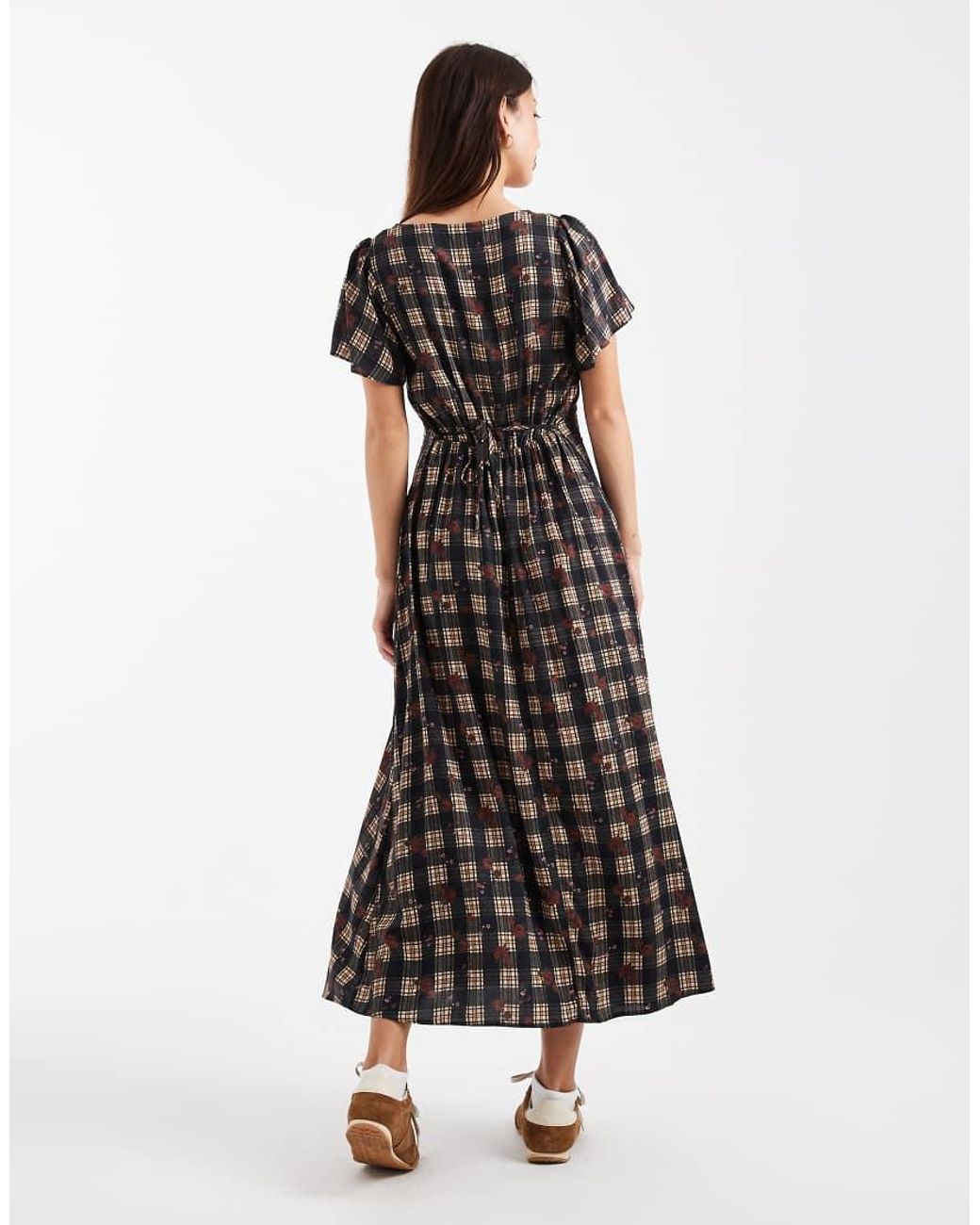 New Look White Check Velvet Bow Midi Dress