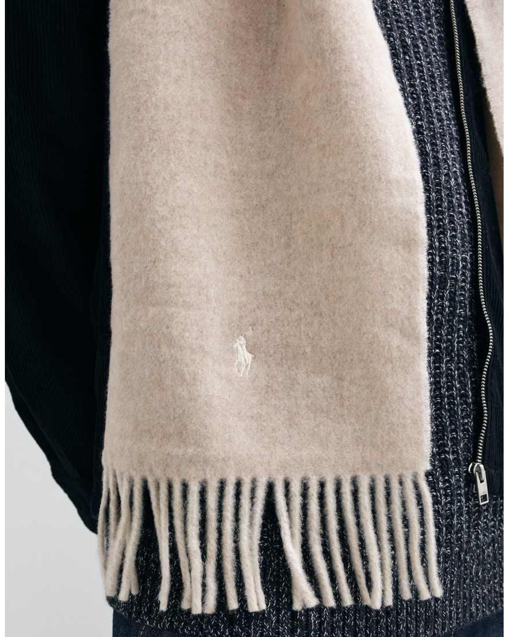 Polo Ralph Lauren Black Classic Rich Wool Blend Scarf With Logo for men