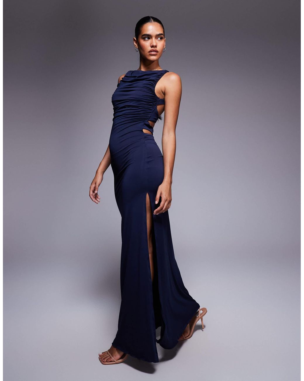 knee length dresses for ladies Destinations Maxi Halter Dress | Navy | Womens main image 1