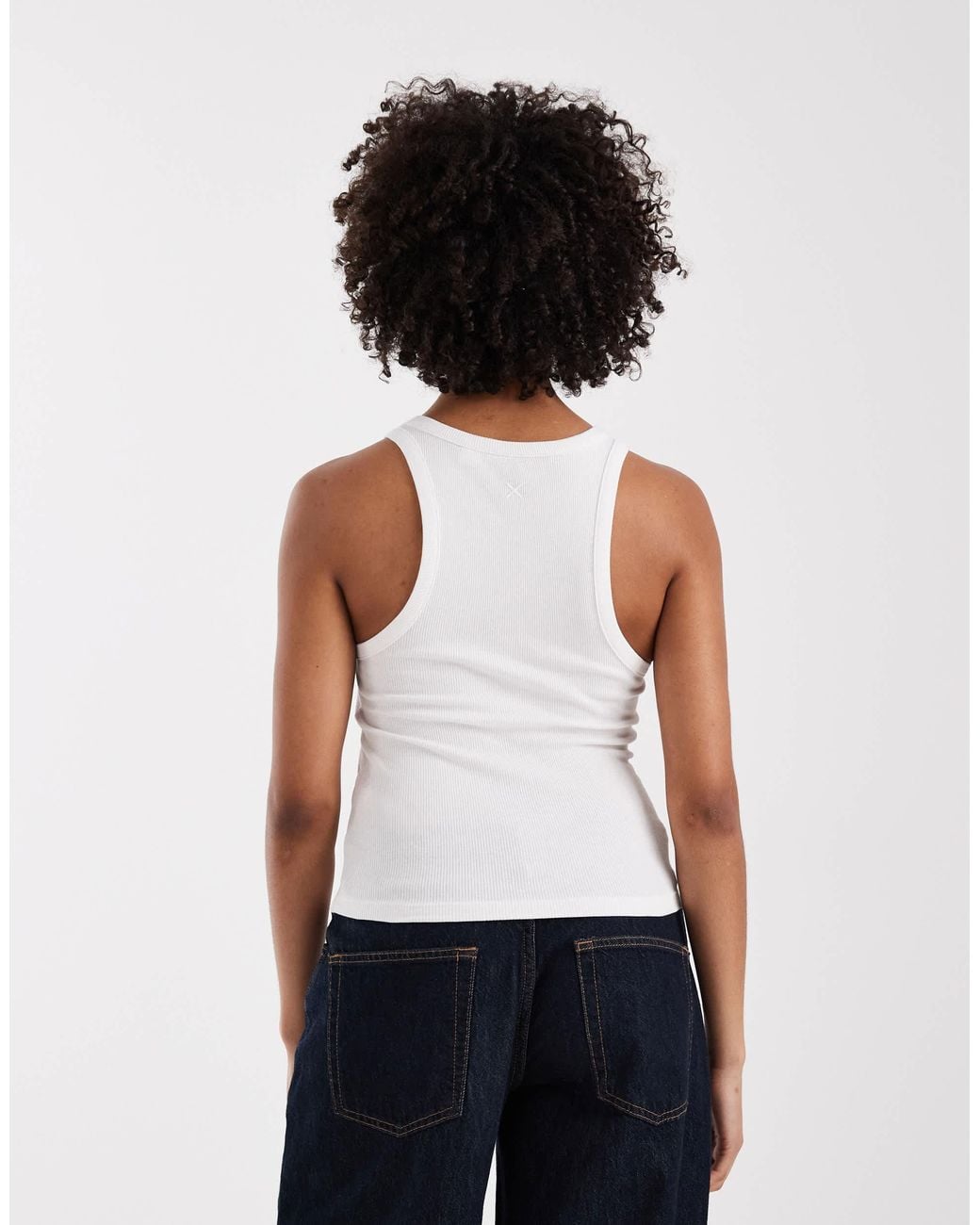 Collusion White Ribbed Racer Singlet