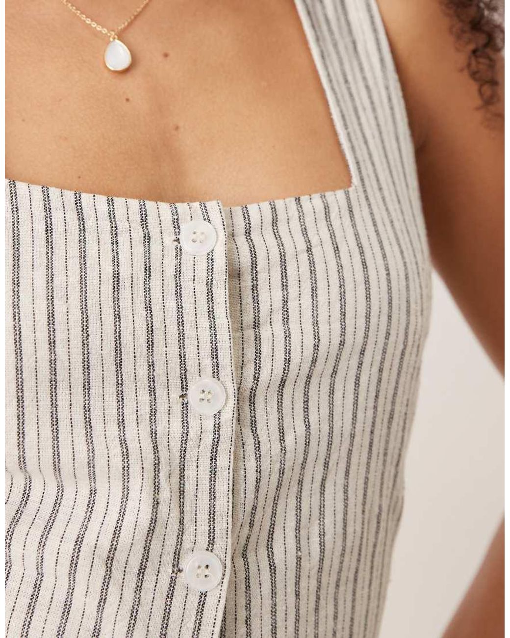 Brave Soul White Square Neck Button-up Waistcoat With Tie Back