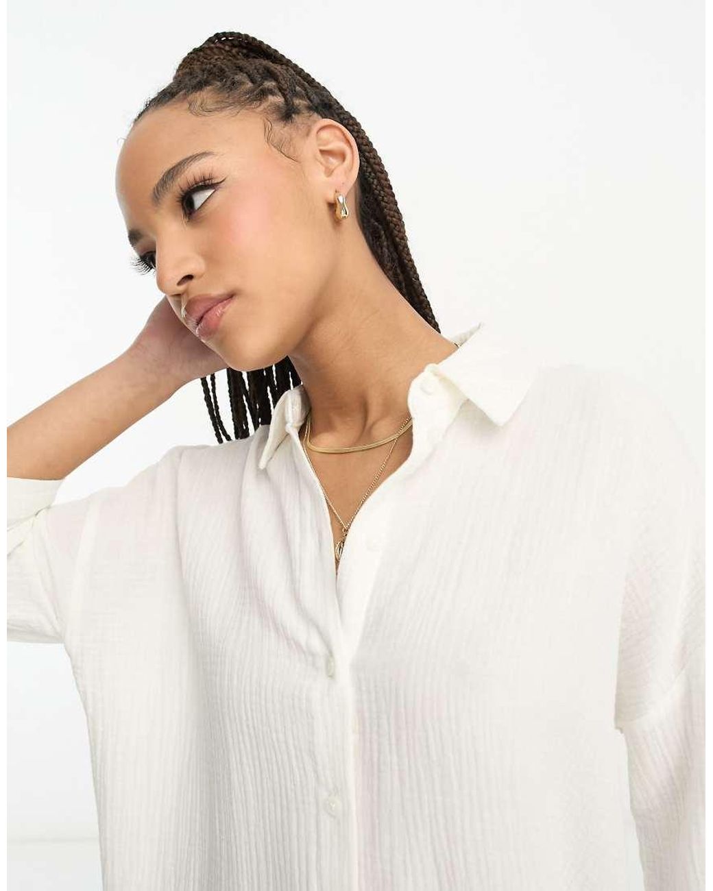 Vero Moda White Textured Oversized Shirt Dress