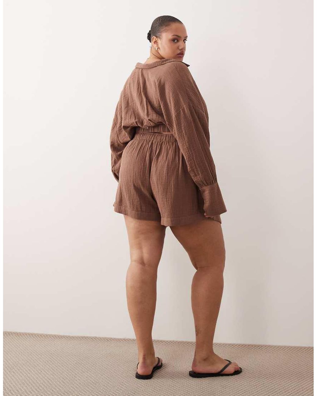 ASOS Brown Asos Design Curve Callie Cheesecloth Beach Paper Bag Waist Short