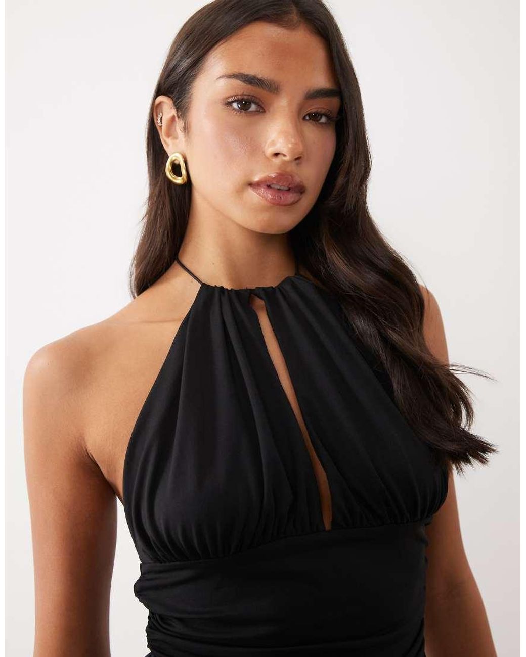 ASOS Black Polyamide High Neck Cinched Waist Halter Top
