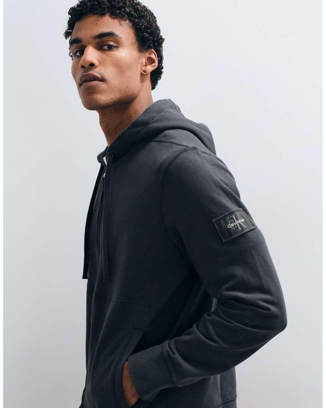 Calvin Klein Blue Terry Badge Zip Up Hoodie for men