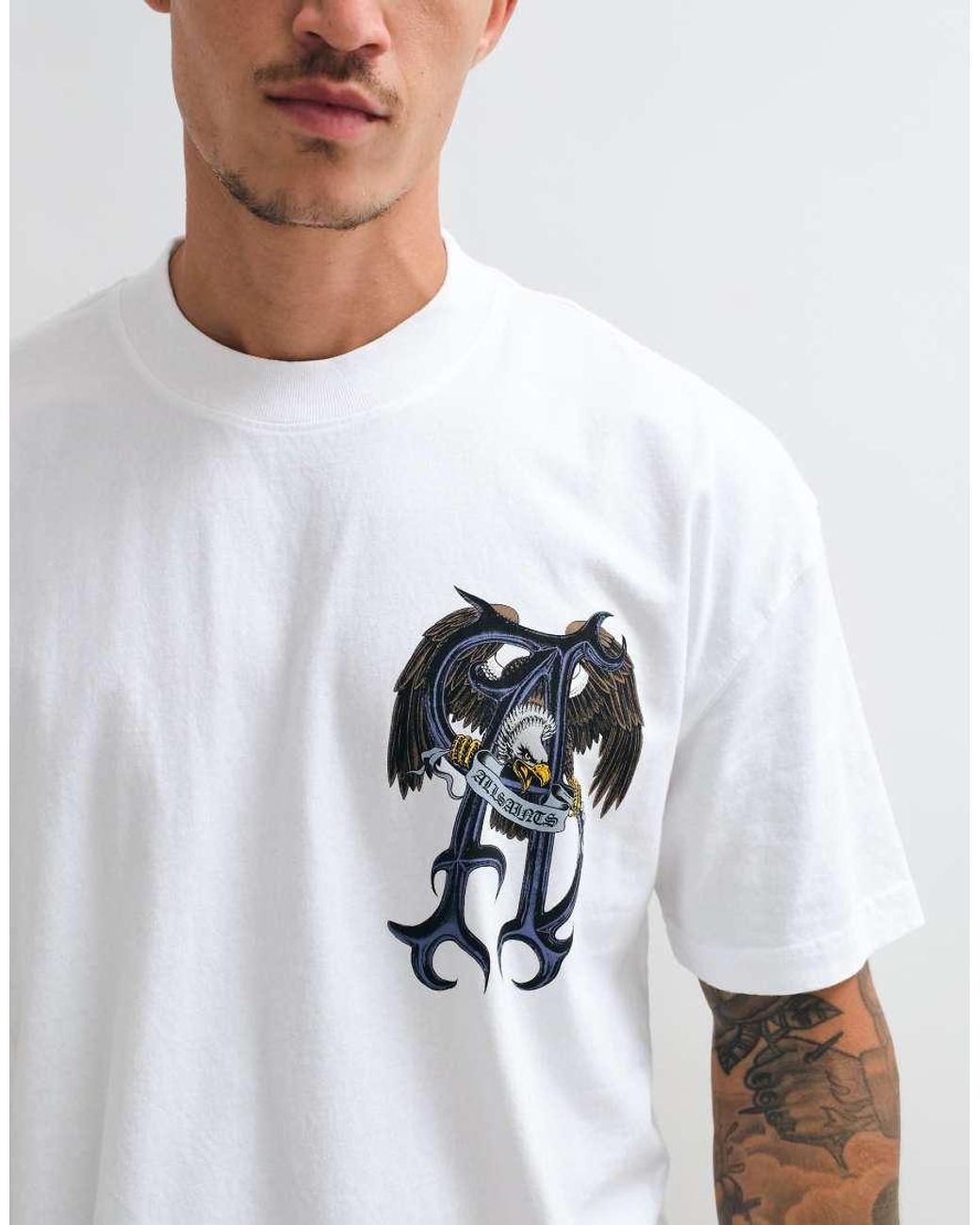 AllSaints White Raptour Short Sleeve Graphic Logo T-shirt With Back Print for men