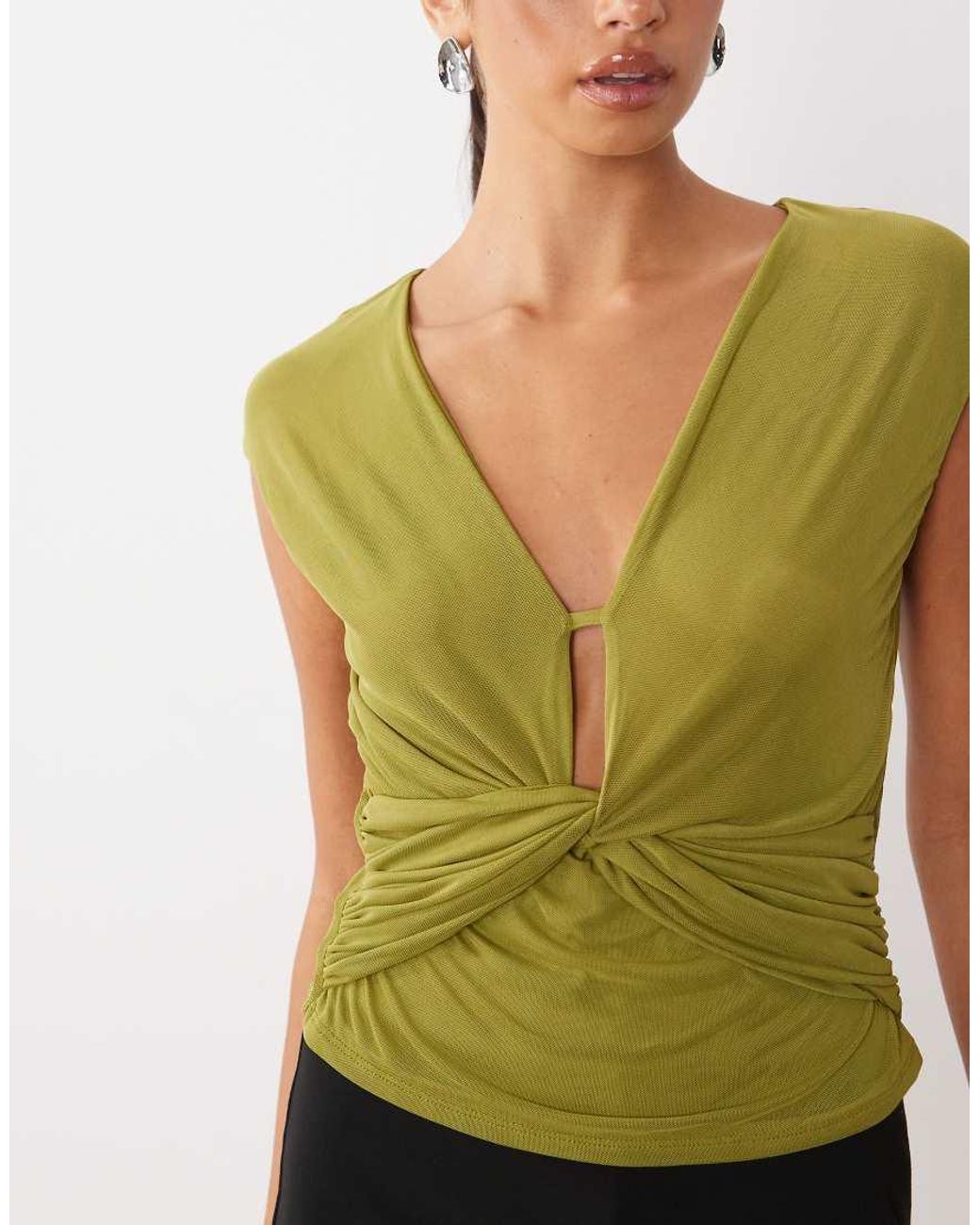 ASOS Green Plunge Drape Cap Sleeve