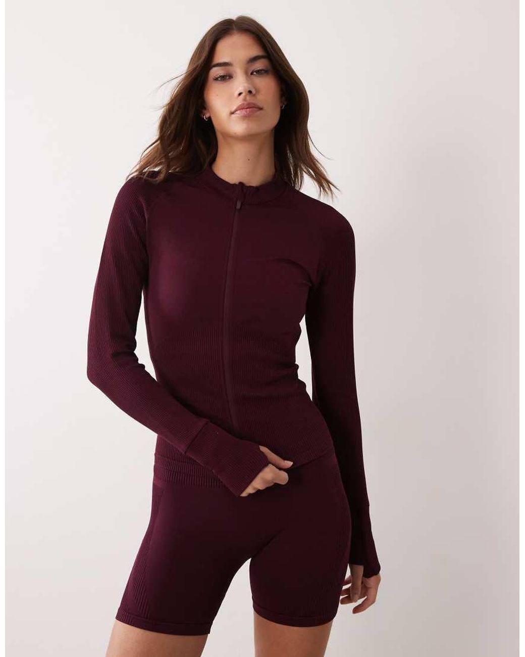 4505 Purple Sculpting Seamless Zip Up Long Sleeve Top