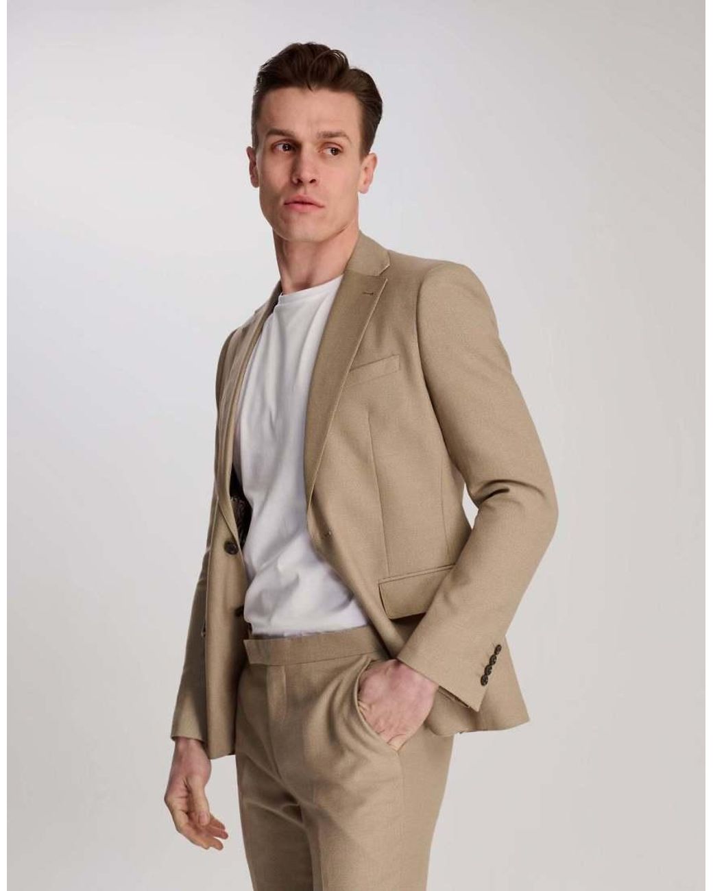 Harry Brown Natural Archie Melange Slim Fit Suit Jacket for men
