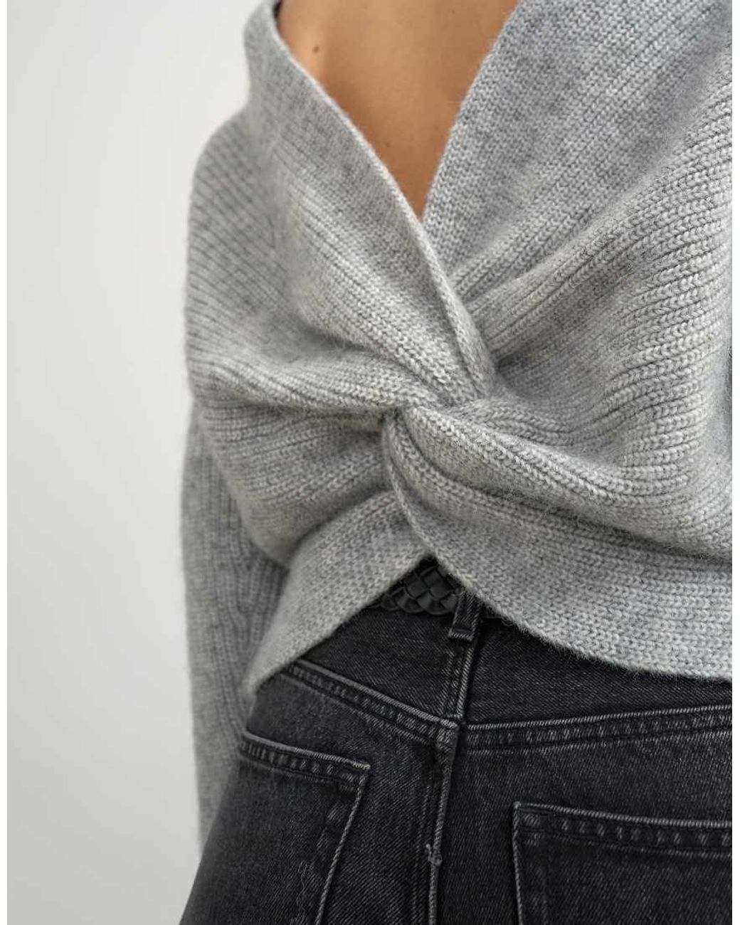 TOPSHOP Gray Knitted Knot Back Detail Jumper With Wool