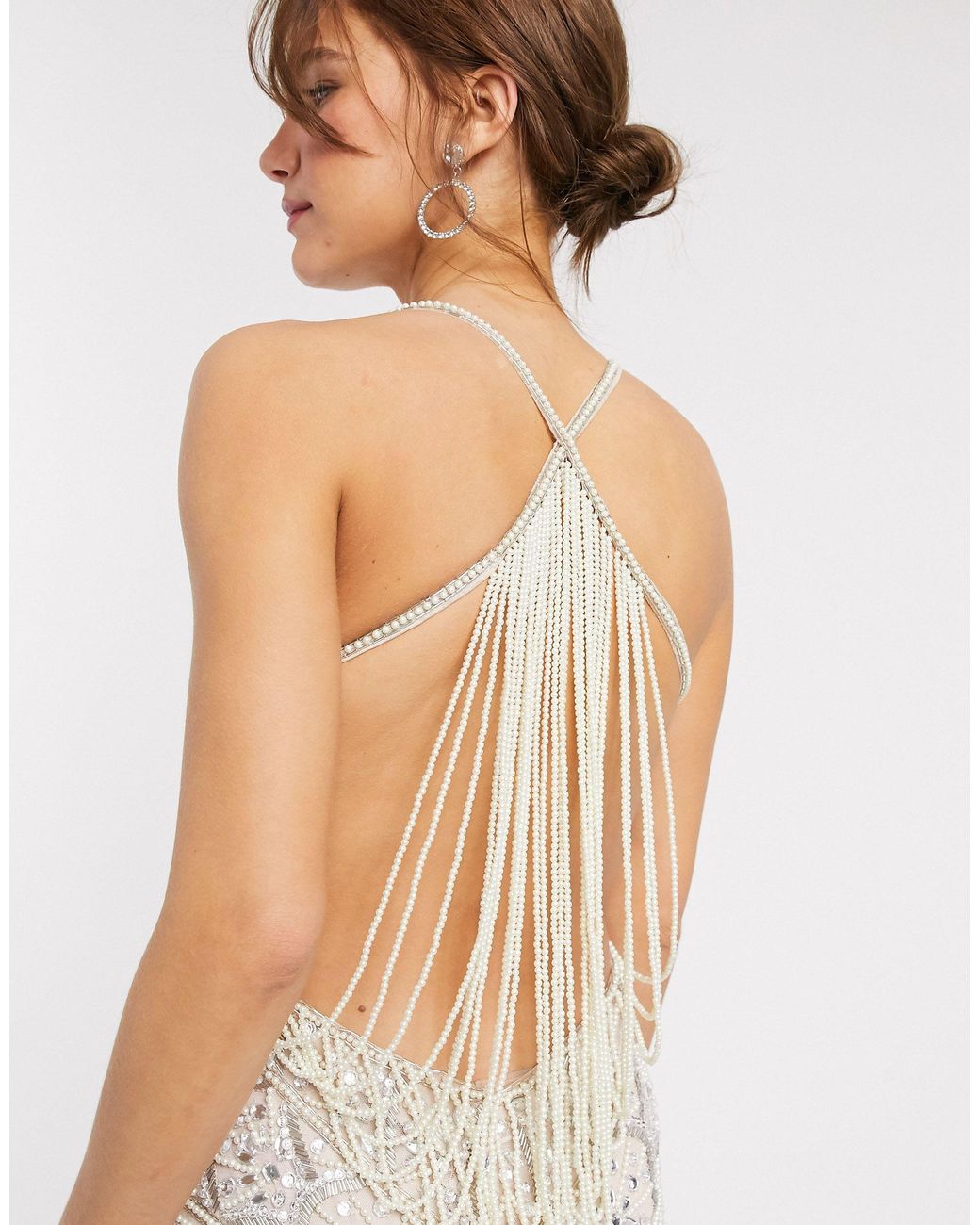 asos design embellished mini dress with drape pearl detail Asos Luxe