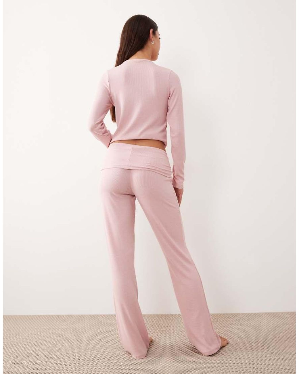 ASOS Pink Mix & Match Soft Rib Fold Over Pyjama Trouser