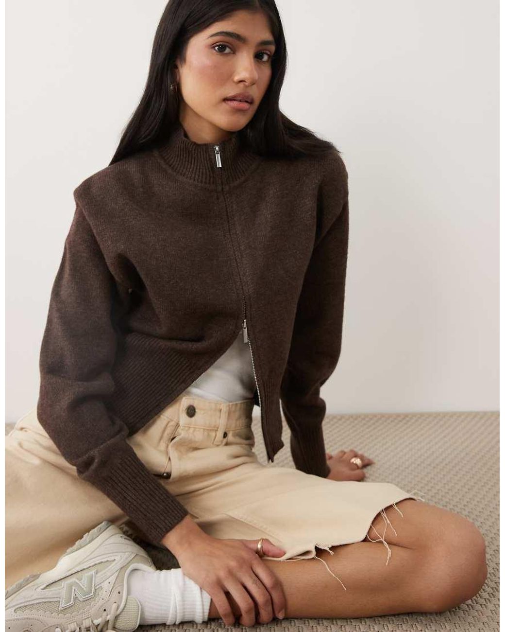 Cotton On Brown Lotus Cinched Zip Knit