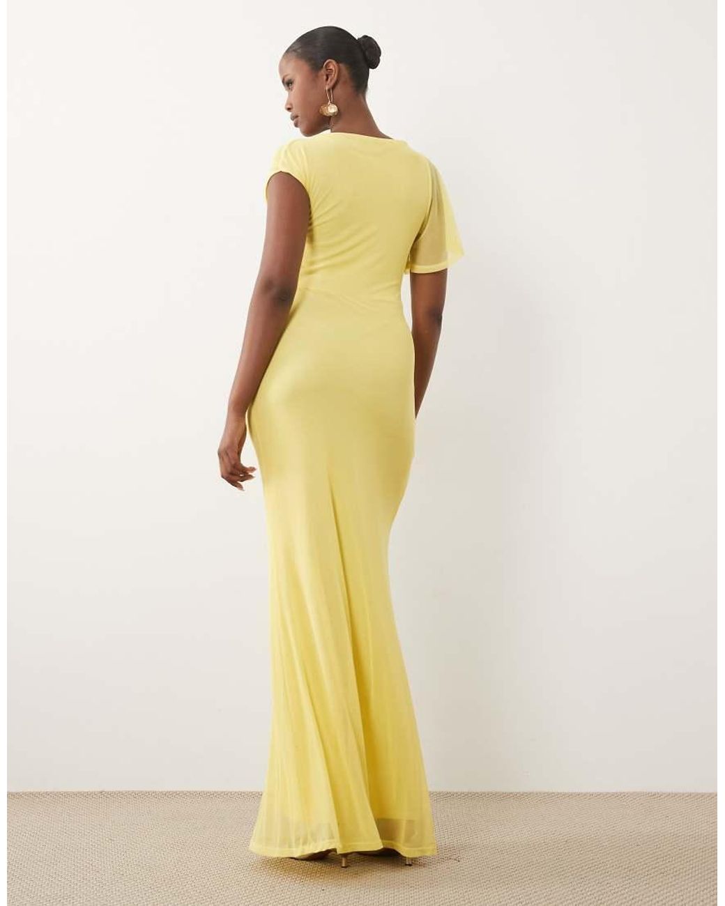 ASOS Metallic Mesh Draped Asymmetric Sleeve Maxi Dress