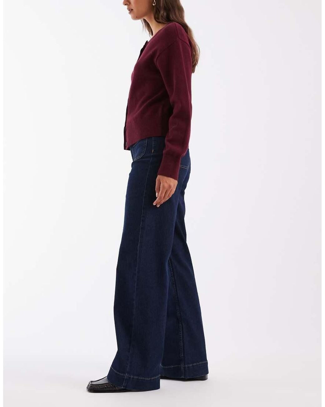 Vero Moda Blue Kayla High Rise Wide Leg Jeans With Pocket Detail