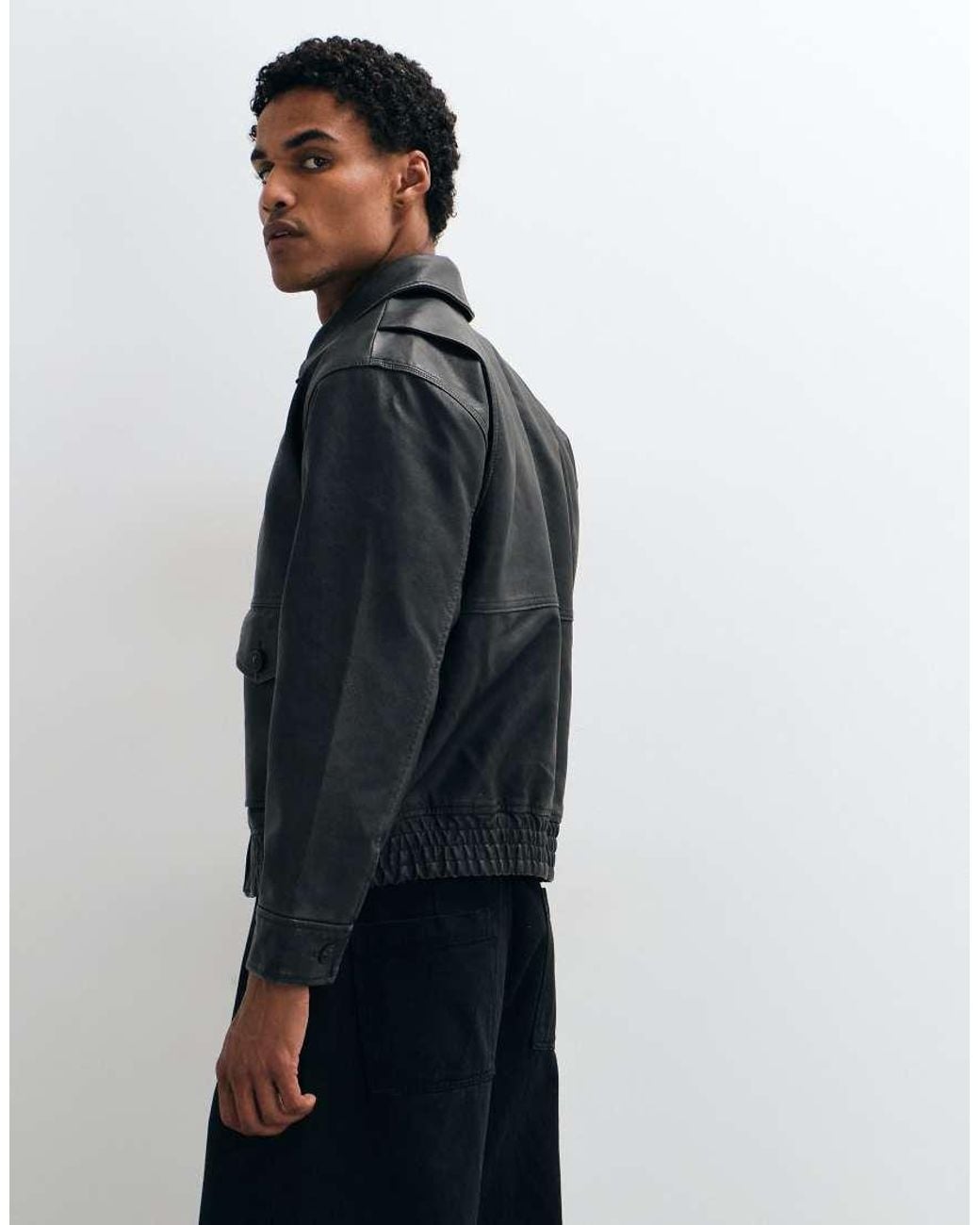 Abercrombie & Fitch Blue Oversized Faux Leather Jacket for men