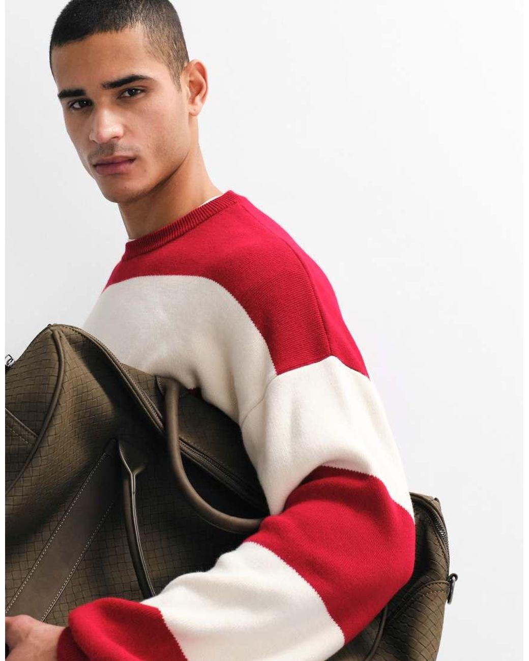 ASOS Red Oversized Knitted Striped Jumper for men