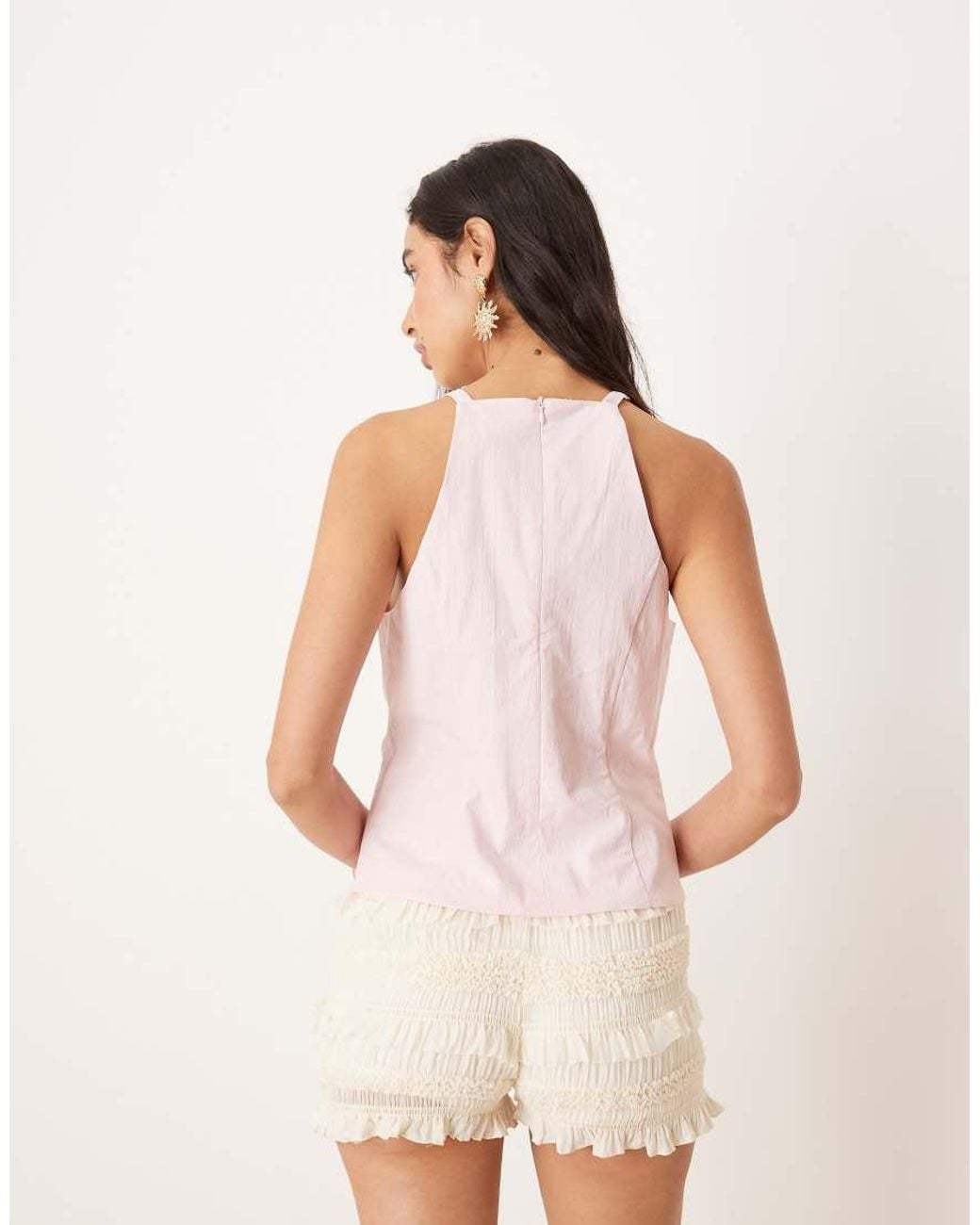 Mango Pink Halterneck Slim Fit Structured Top With Cut Out Bow Detail