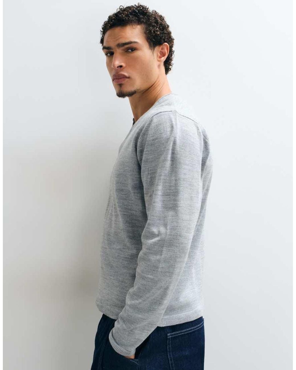 ASOS Gray Relaxed Knitted V Neck Jumper for men