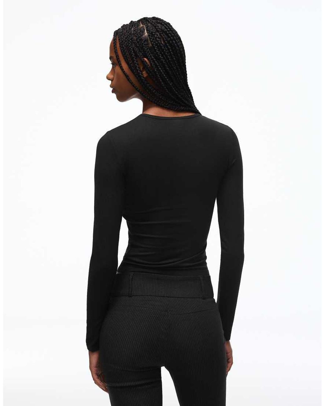 Bershka Black Henley Long-sleeve T-shirt