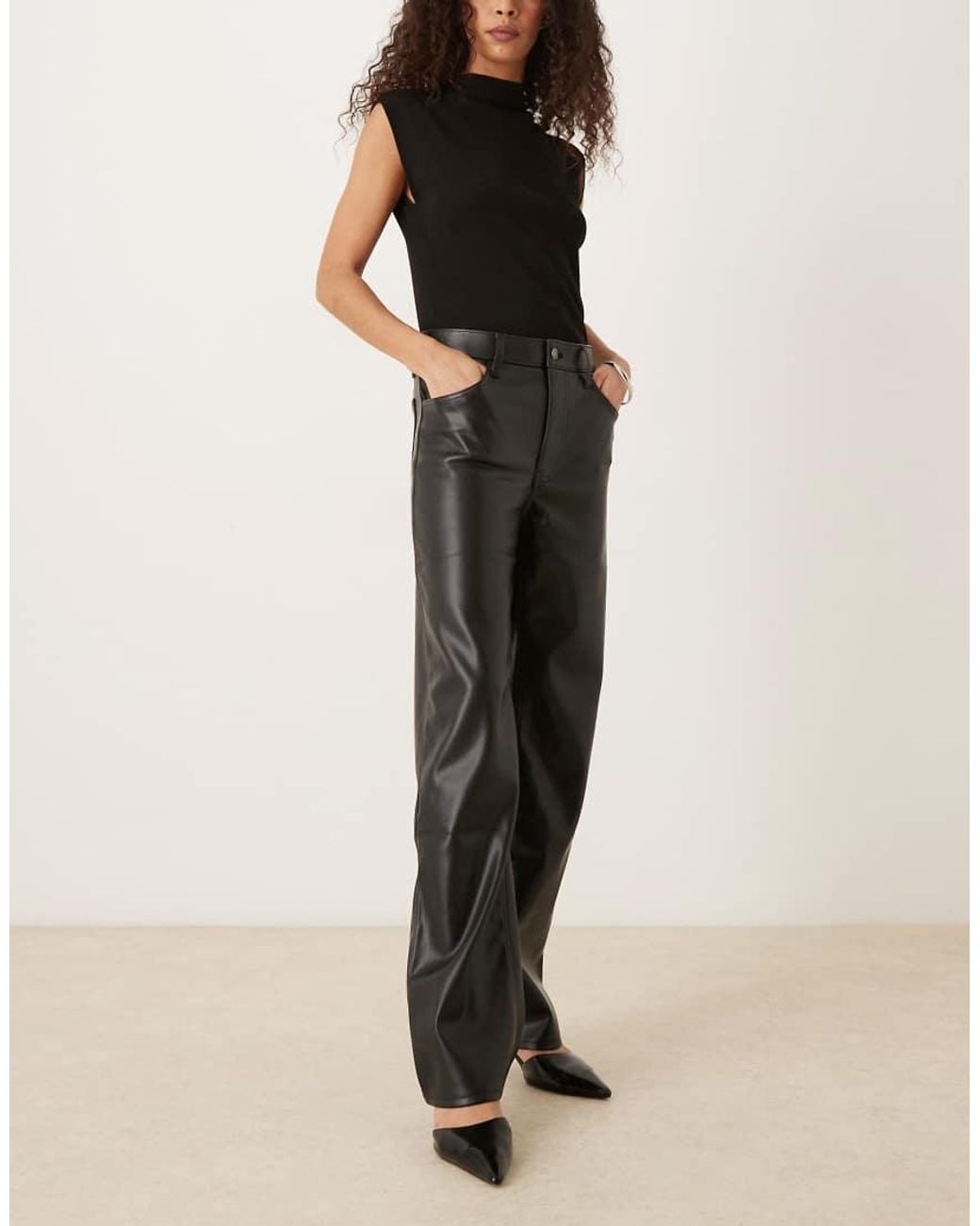 Abercrombie & Fitch Natural Faux Leather High Rise 90s Relaxed Trousers
