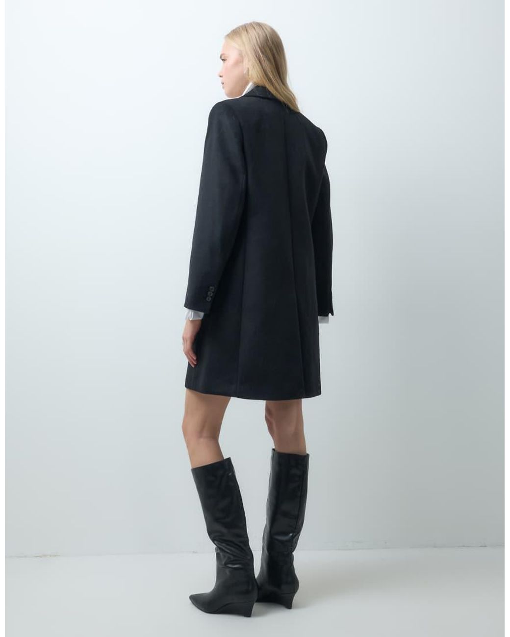 Mango Blue Wool Mix Tailored Midi Coat