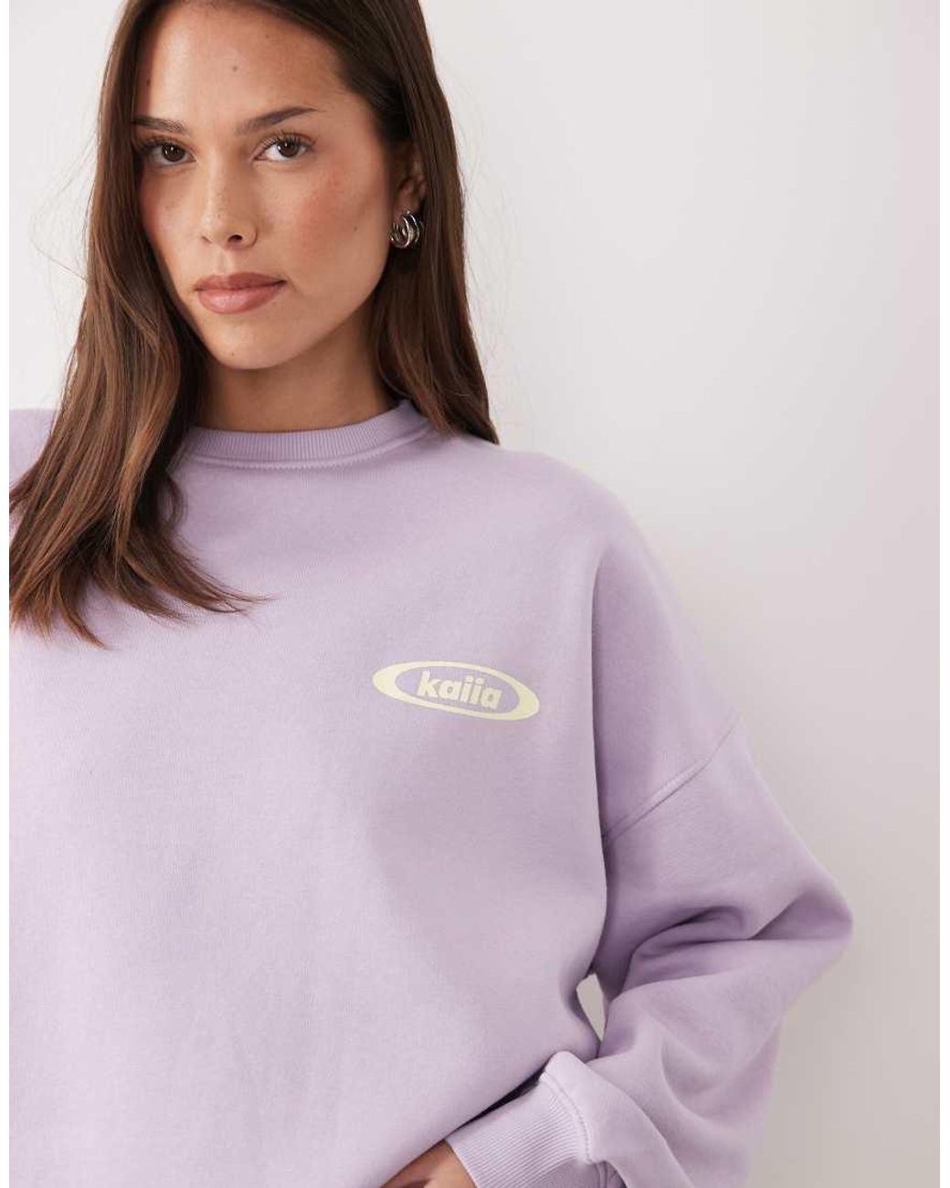Kaiia Purple Studio Cotton Rich Printed Logo Oversized Sweatshirt Co-Ord