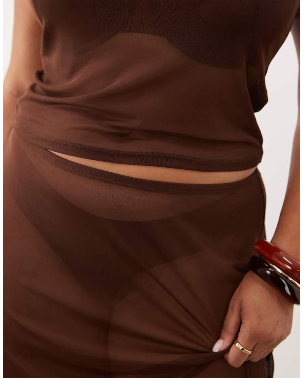 ASOS Brown Asos Design Curve Sheer Mesh Maxi Skirt