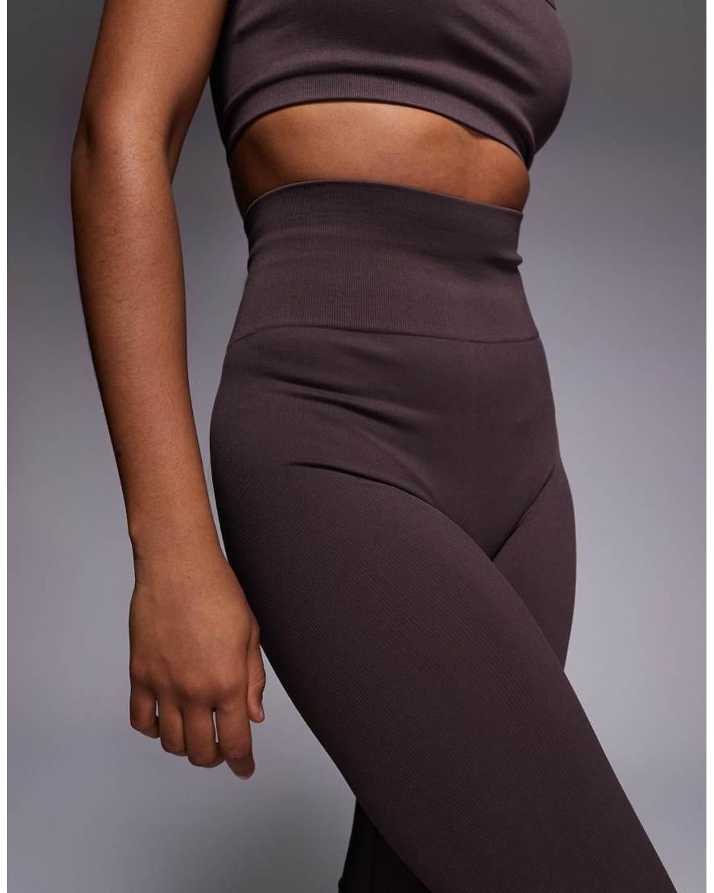 4505 Brown Tall Seamless Baby Rib High Waist Gym Leggings