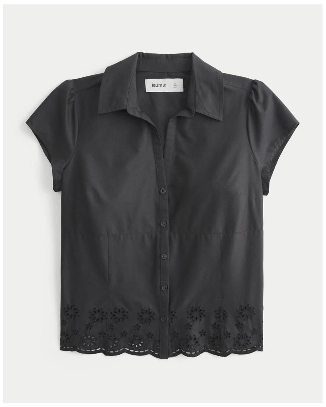 Hollister Black Ciara Short-Sleeve Embroidered Hem Shirt