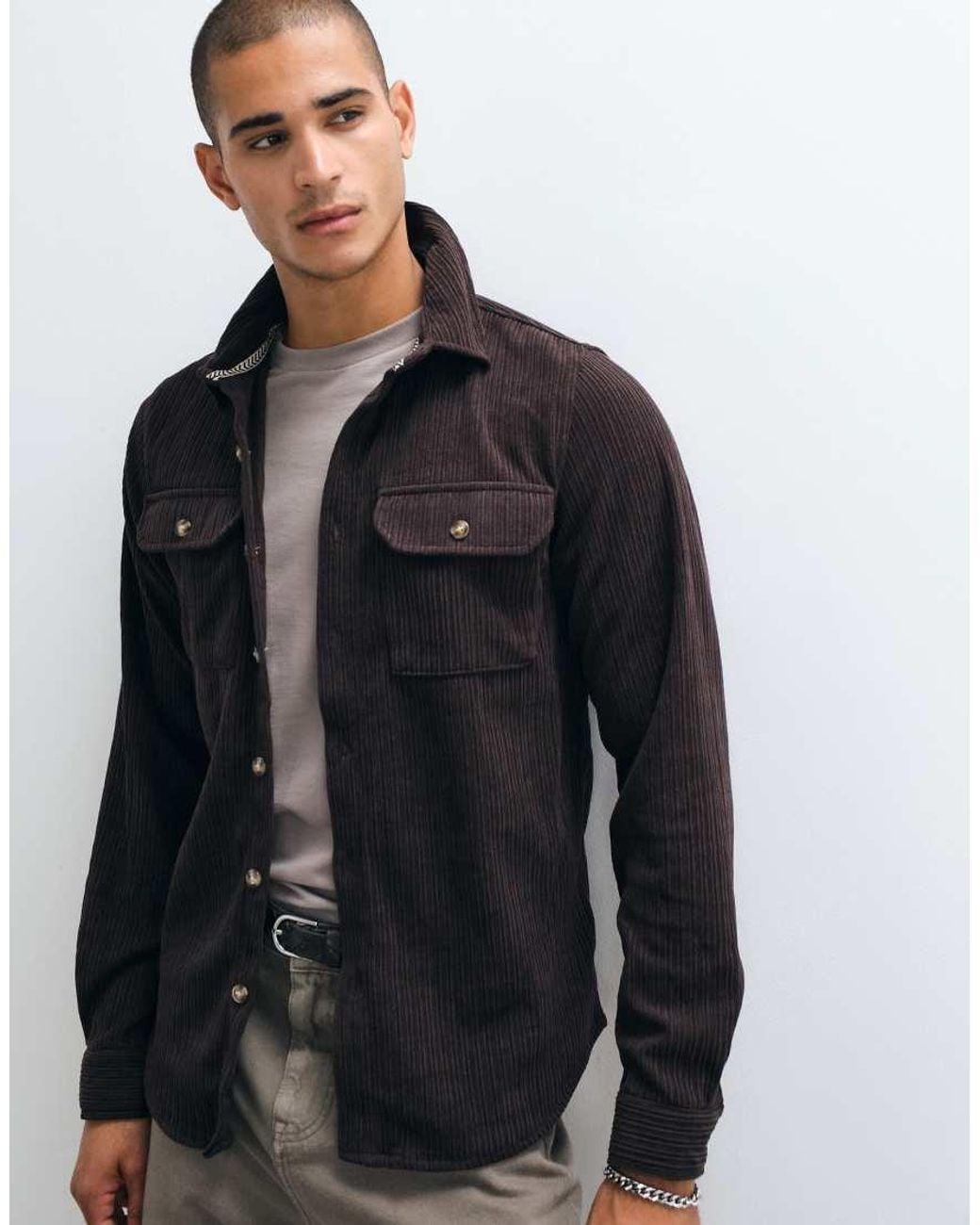 Brave Soul Black Studio Cord Shirt for men