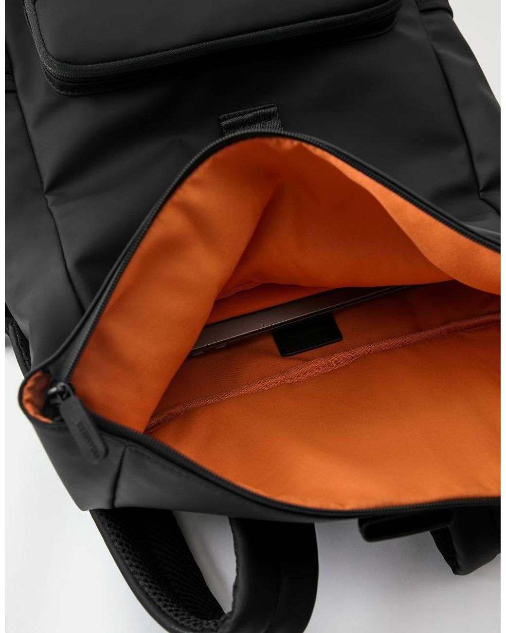 Pull&Bear Black Rubberised Flap Backpack for men