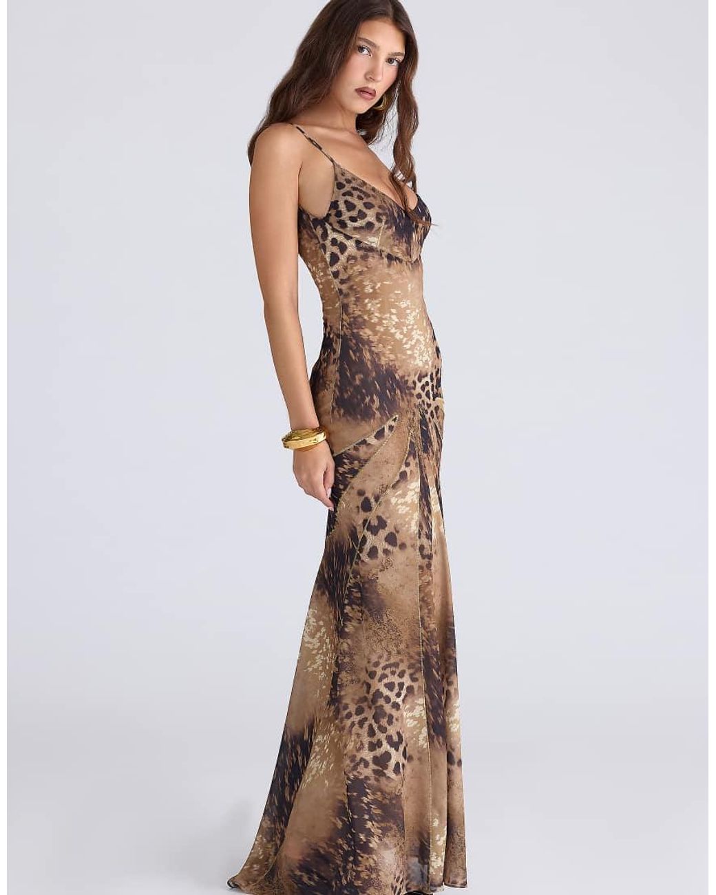 House Of Cb Brown Sacha Leopard Print Georgette Panelled Maxi Dress