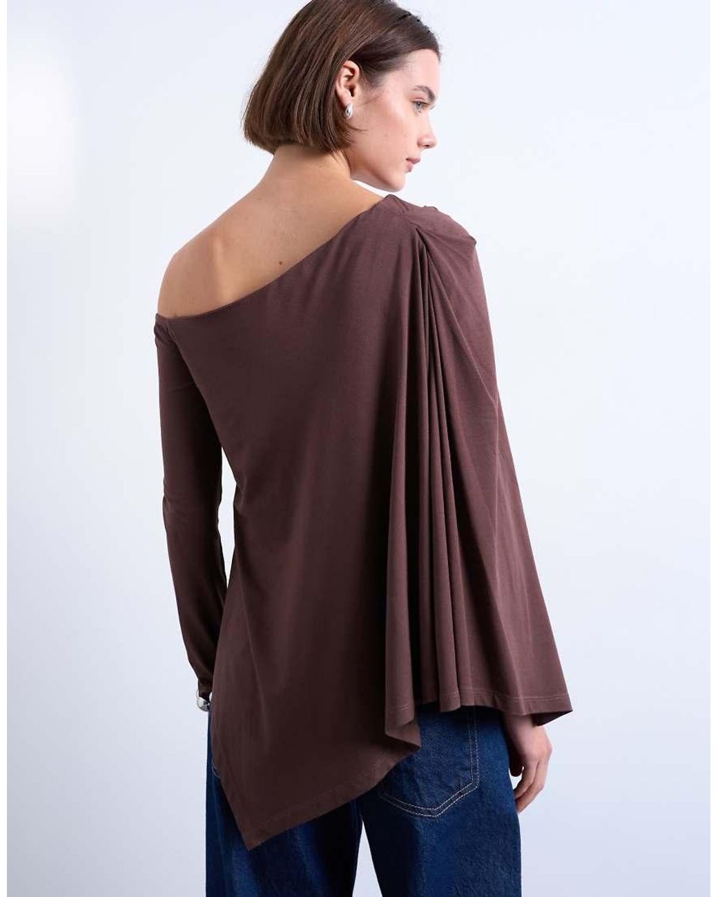 TOPSHOP Purple Waterfall Cape One Shoulder Long Sleeve Top