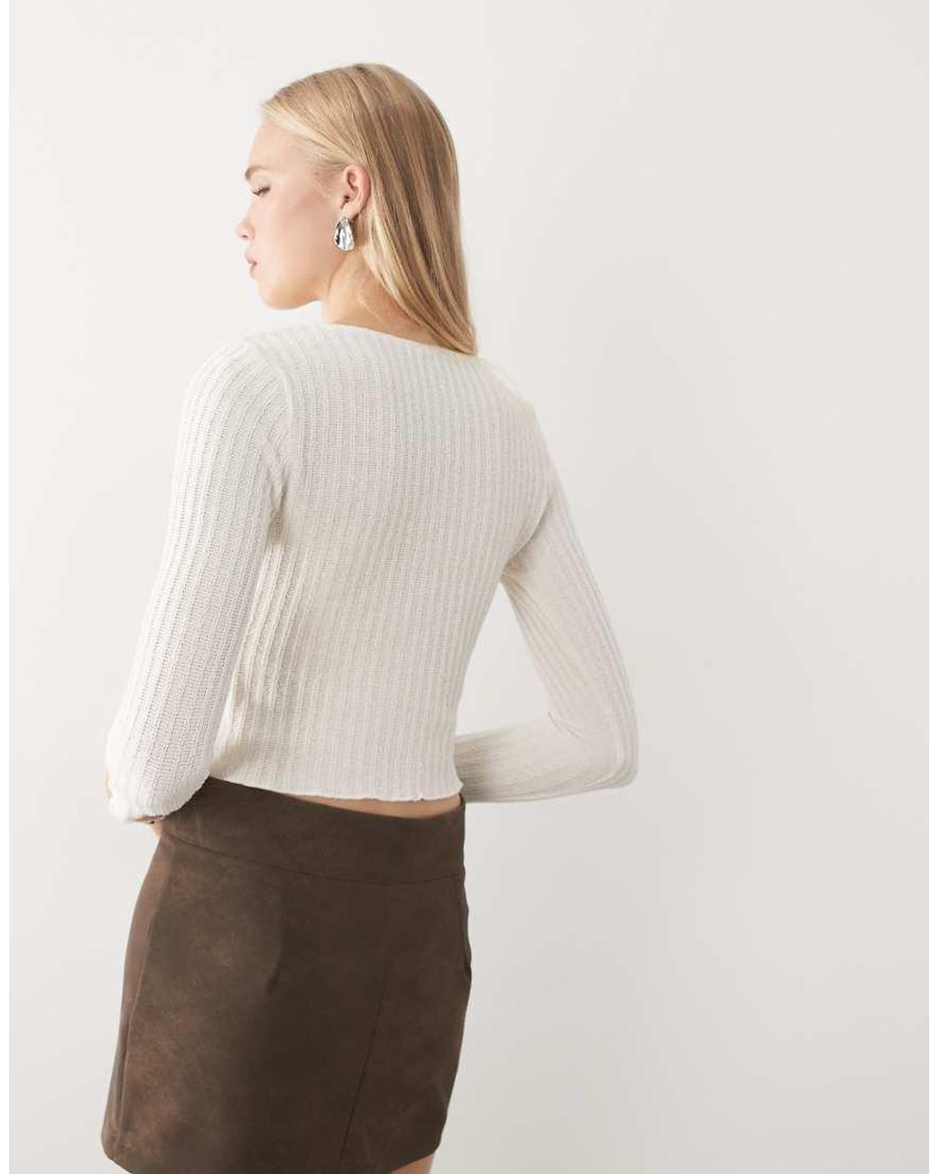 ASOS Natural Shrunken Fit Textured Button Through Long Sleeve Top