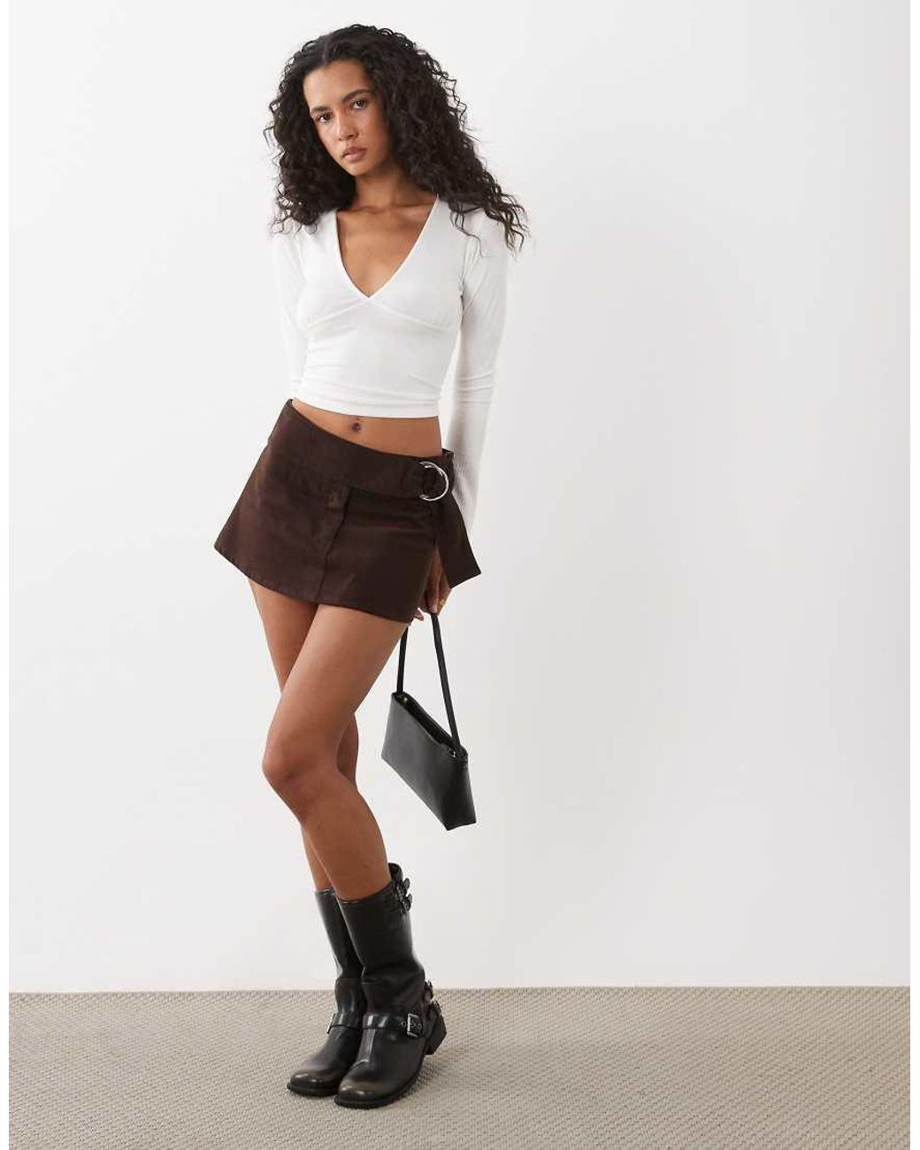 Motel White Litasa Buckle Belt Mini Skirt
