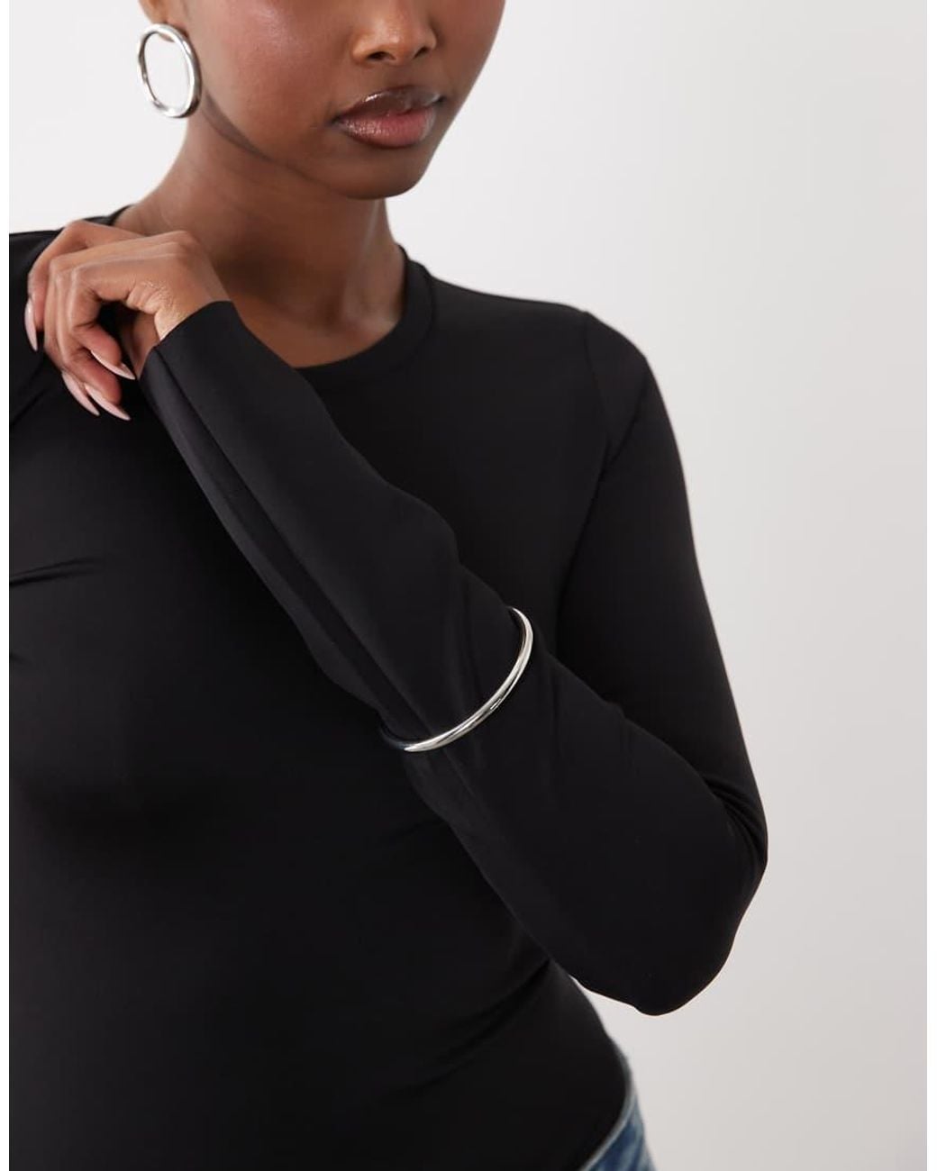 GOOD AMERICAN Black Crewneck Long Sleeve Bodysuit